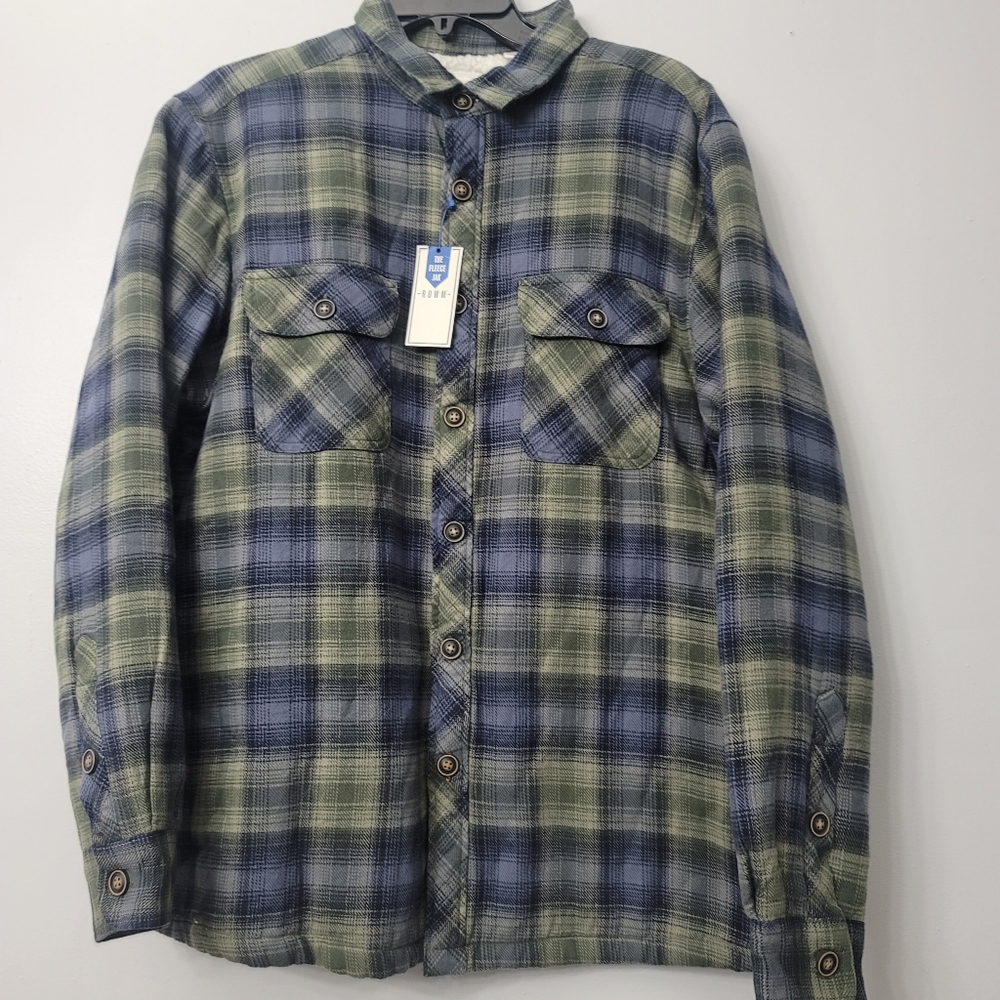 Rowm Long Sleeve Plaid Fleece Shirt Jacket